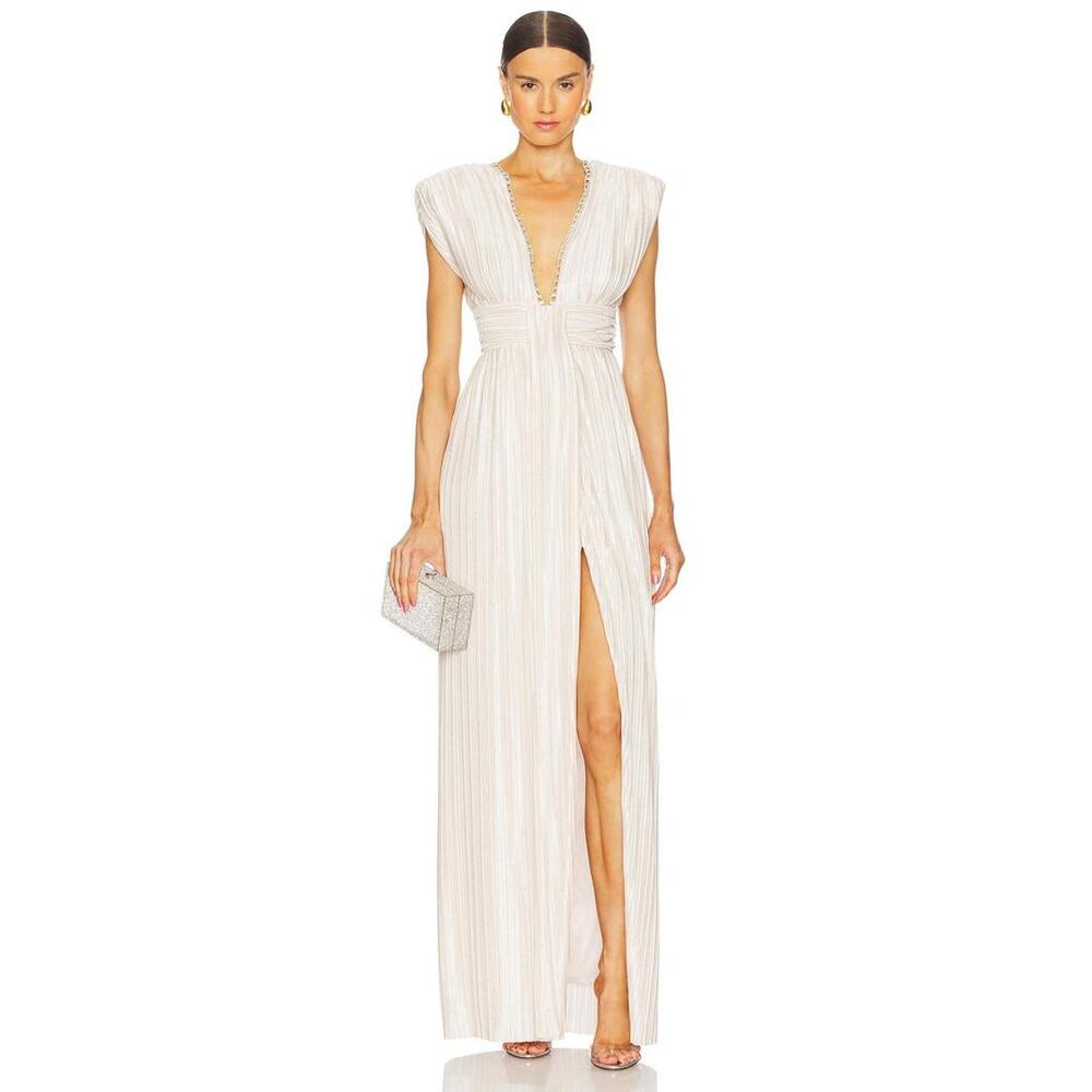 Sabina Musayev Leone Dress in White Pearl maxi